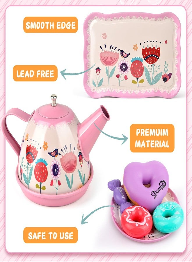 Minnot Tea Party Set for Little Girls, Flower Tea Sets Toys for Toddlers Girls Age 3 4 5 6 Year Old, Toddler Kids Kitchen Pretend Play Toys - Image 4